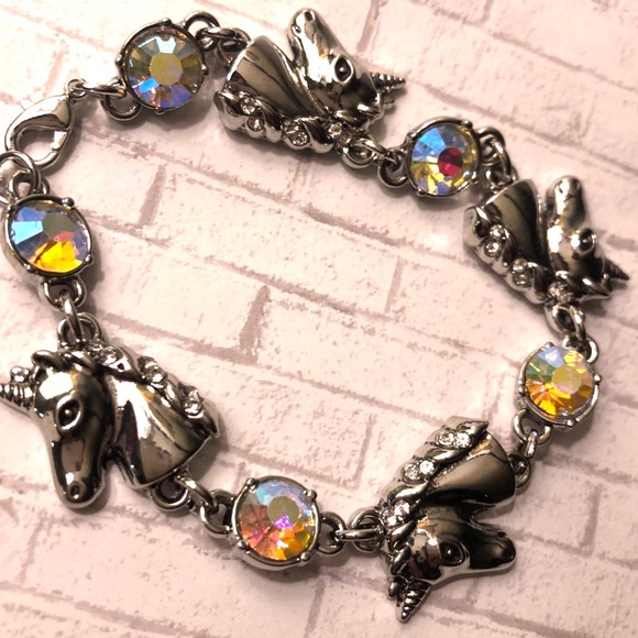 nice vs naughty Jewelry - Unicorn pink rhinestone bracelet link sparkle cute